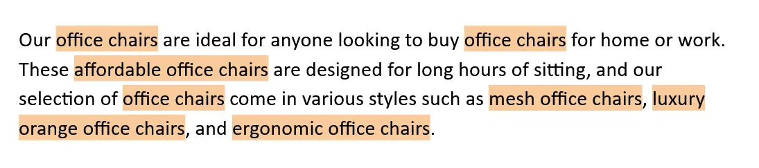 Example of keyword stuffing in the main content